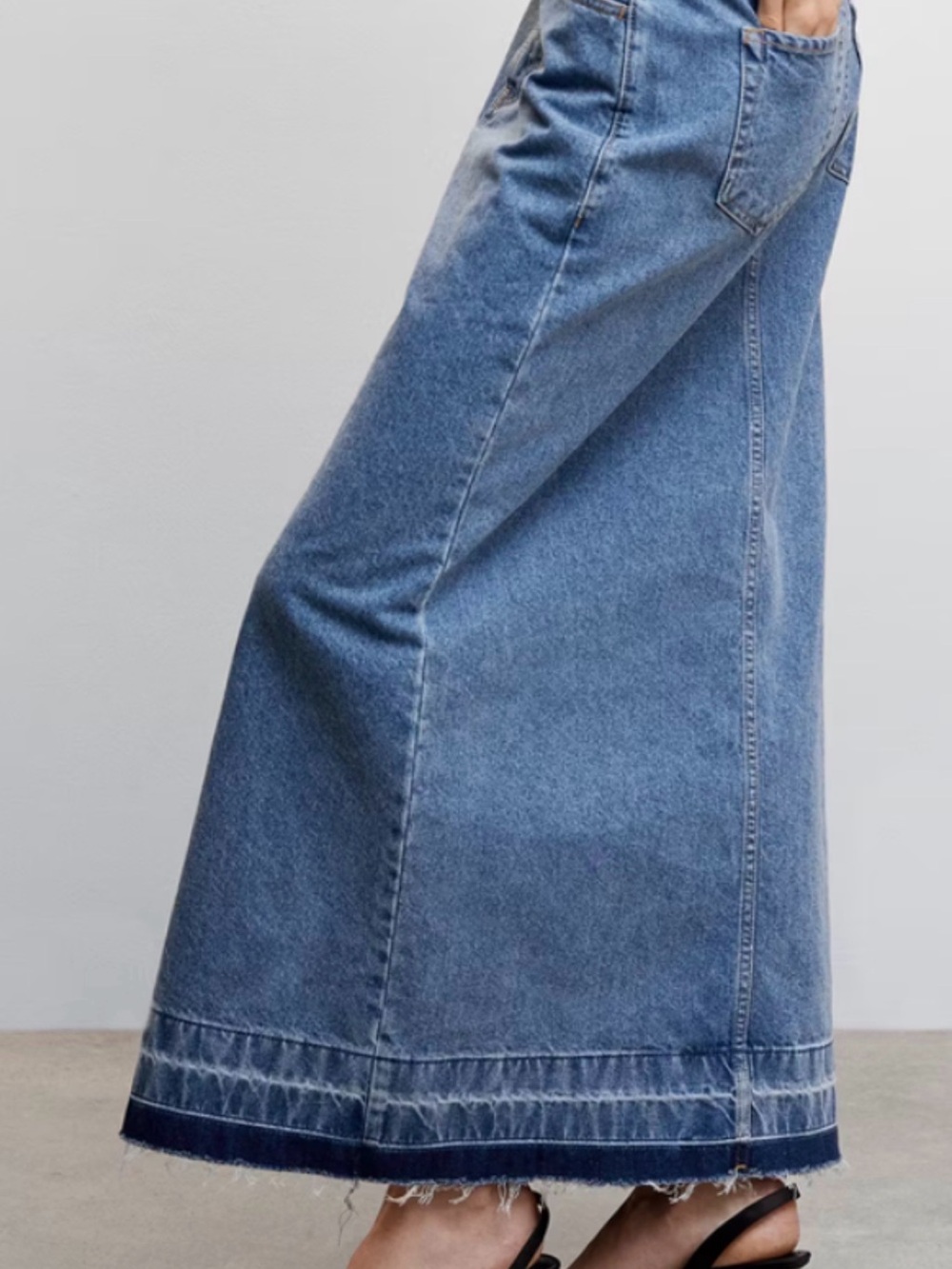 Mango Wide-Leg Long Blue Denim Skirt-Style Jeans